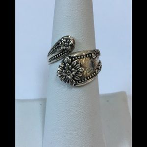 Floral Designed Sterling Silver Spoon Ring